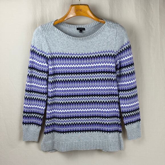 Talbots Size Small Zig Zag Fair Isle Sweater - Purple Grey Black Side Split Hem - Picture 1 of 12